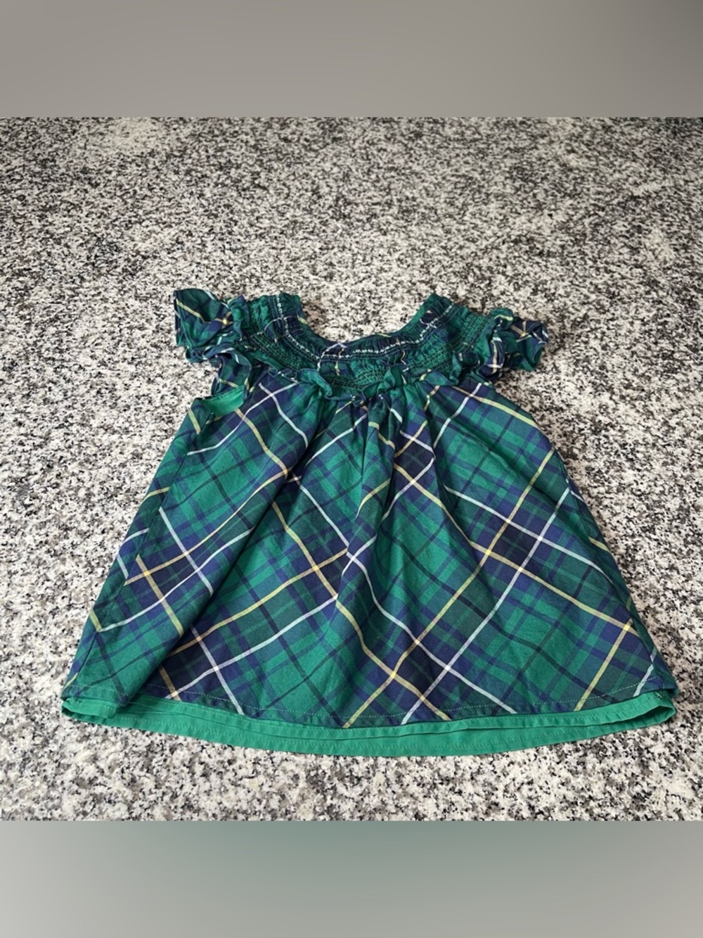 Janie and Jack Girls 7 Green Plaid Top Ruffle Neck Formal Holiday preppy